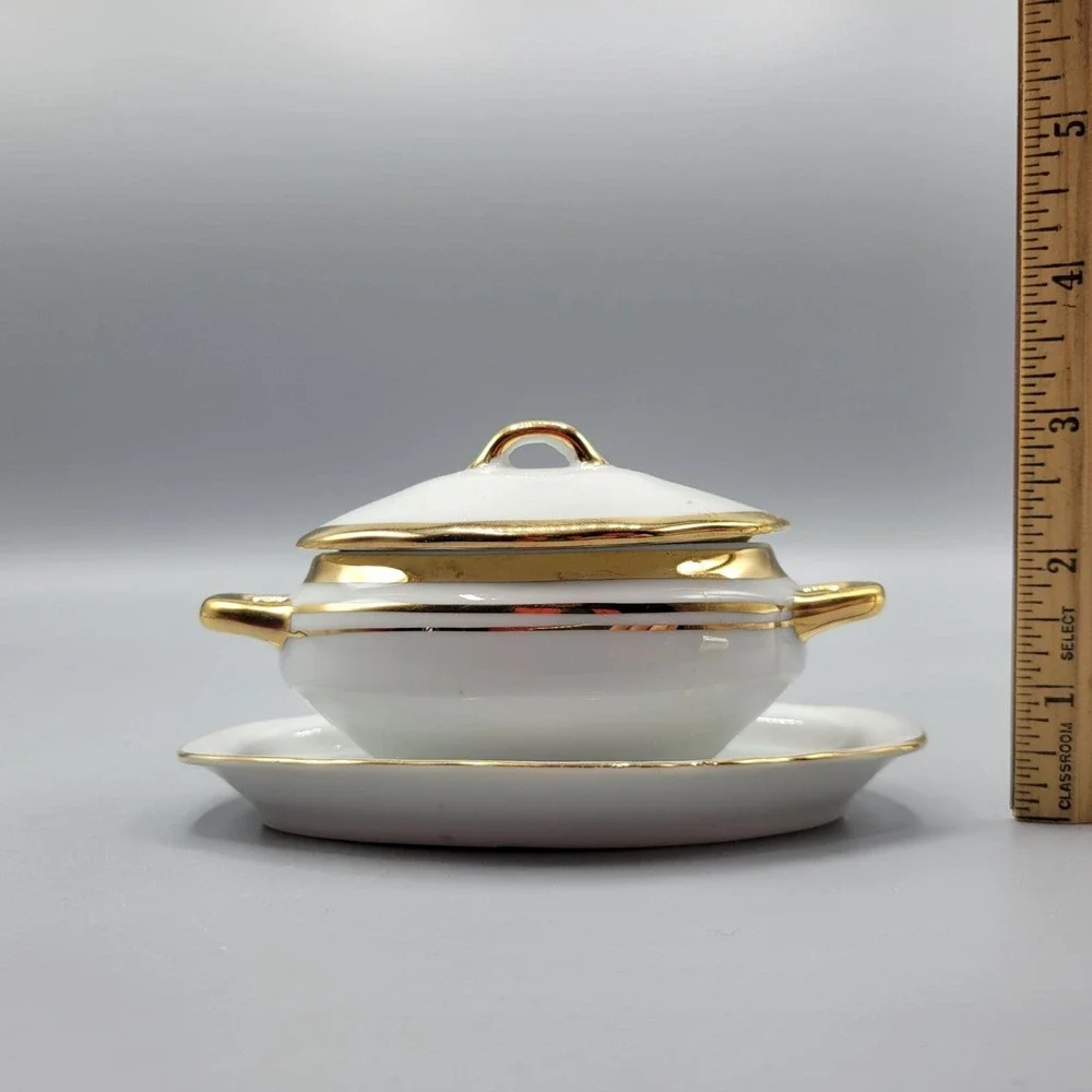 Vintage Condiment Dish Small Tureen Jam Pot with Lid and Plastic Spoon Japan